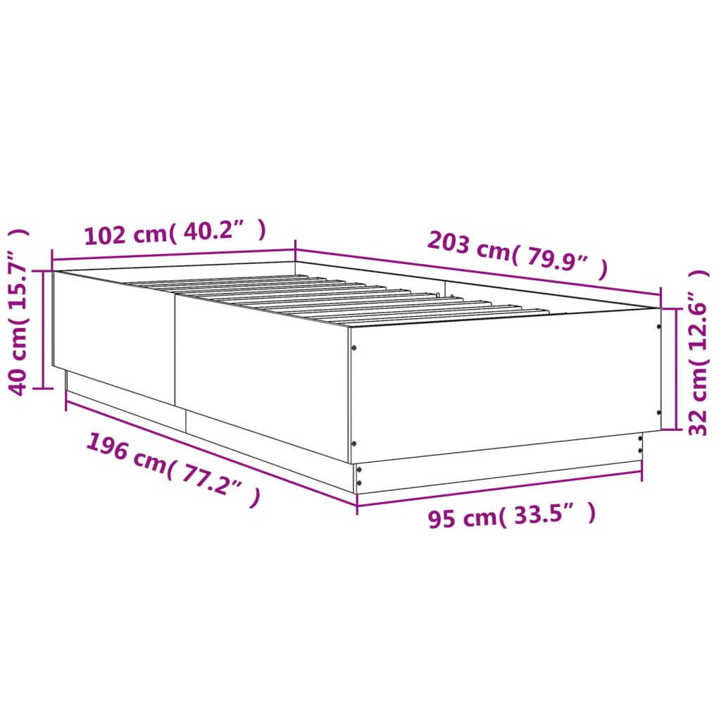 Okvir za krevet s LED svjetlima boja hrasta 100 x 200 cm drveni