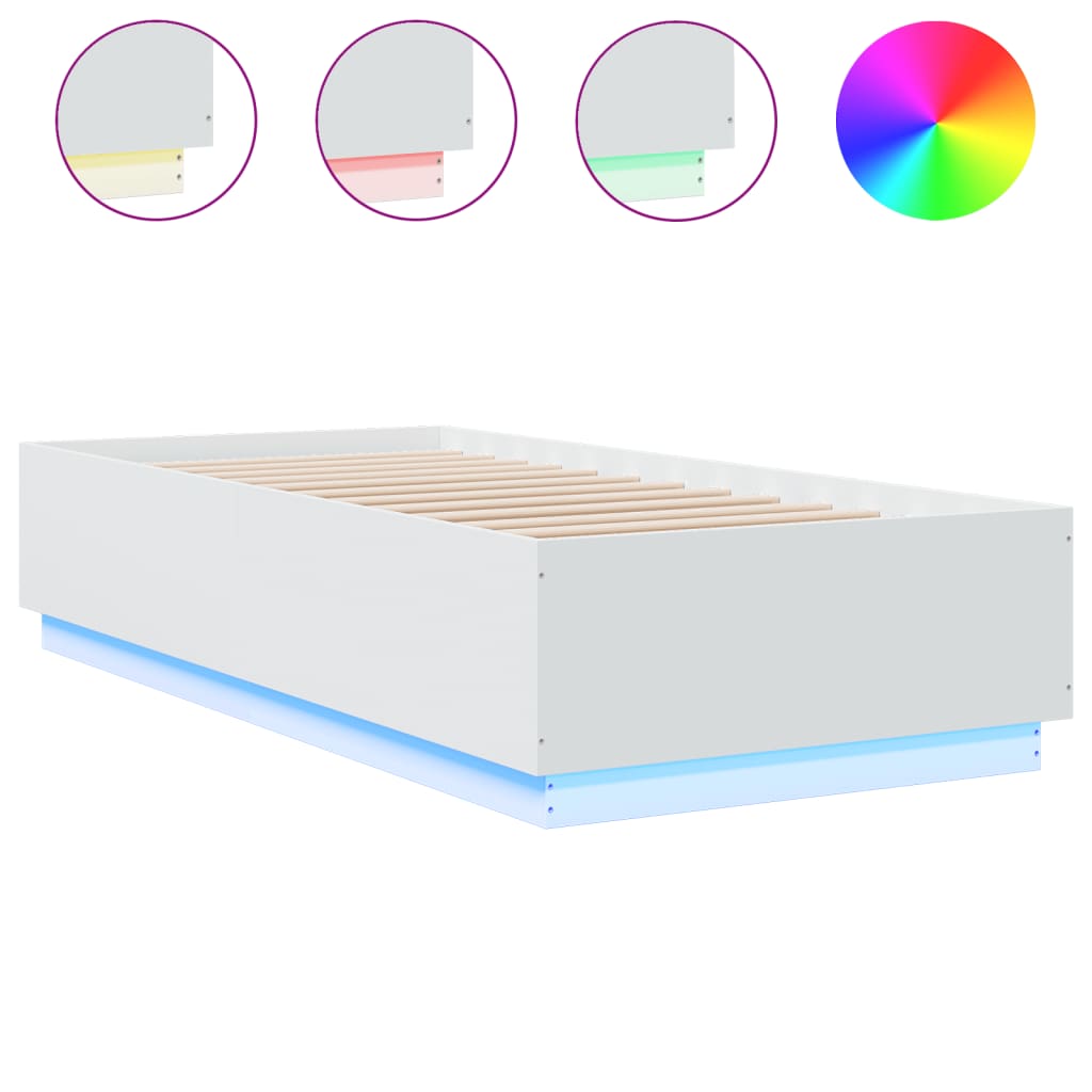 Okvir za krevet s LED svjetlima bijeli 90 x 200 cm drveni