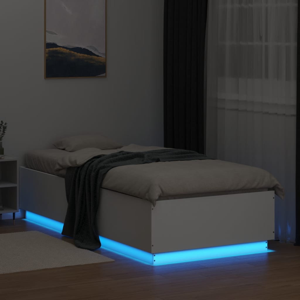 Okvir za krevet s LED svjetlima bijeli 90 x 200 cm drveni