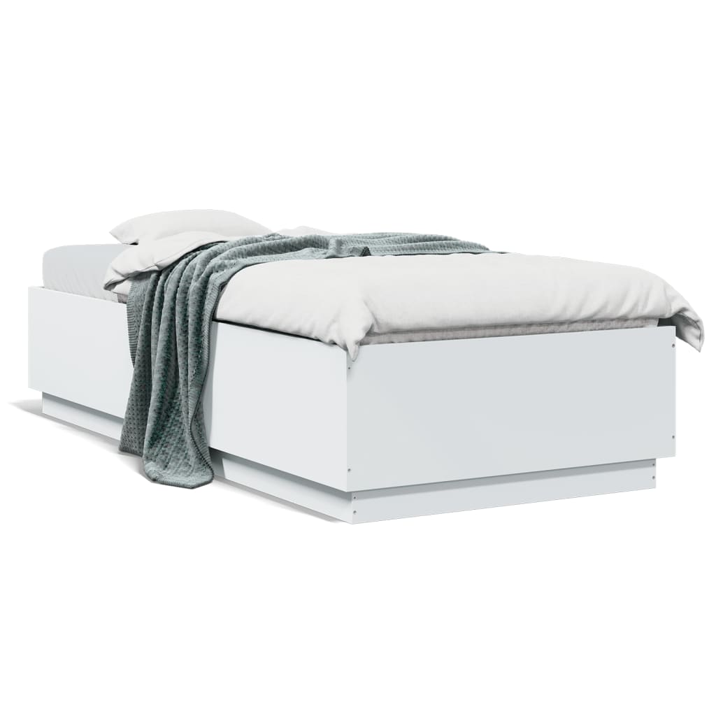 Okvir za krevet s LED svjetlima bijeli 90 x 200 cm drveni
