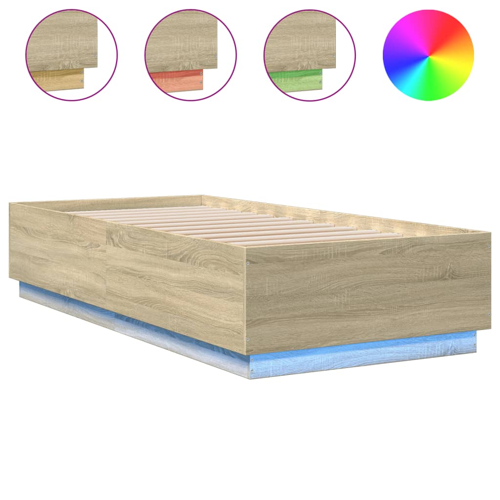 Okvir za krevet s LED svjetlima boja hrasta 90 x 200 cm drveni