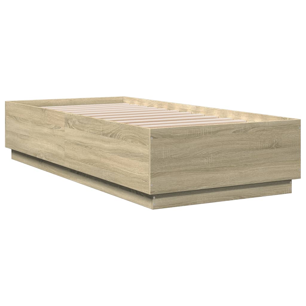 Okvir za krevet s LED svjetlima boja hrasta 90 x 200 cm drveni