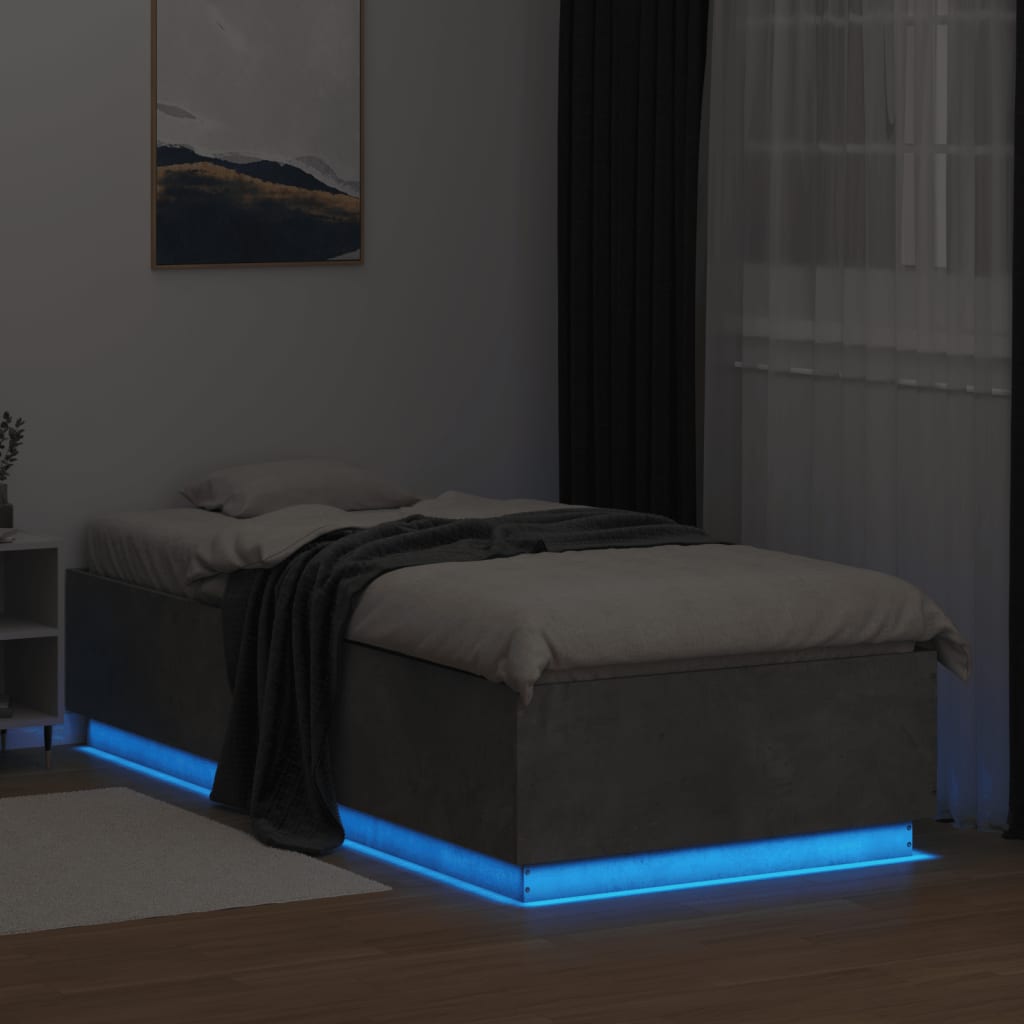 Okvir kreveta s LED svjetlima boja betona 90 x 200 cm drveni