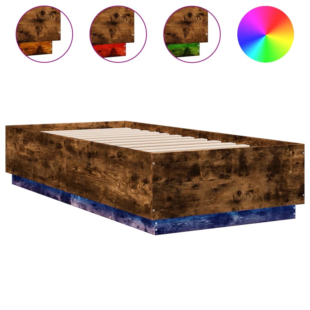 Okvir za krevet s LED svjetlima boja hrasta 90 x 200 cm drveni
