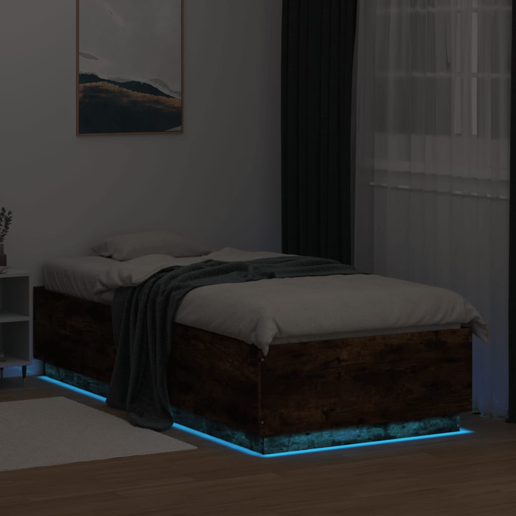 Okvir za krevet s LED svjetlima boja hrasta 90 x 200 cm drveni