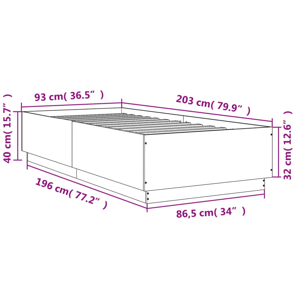 Okvir za krevet s LED svjetlima boja hrasta 90 x 200 cm drveni