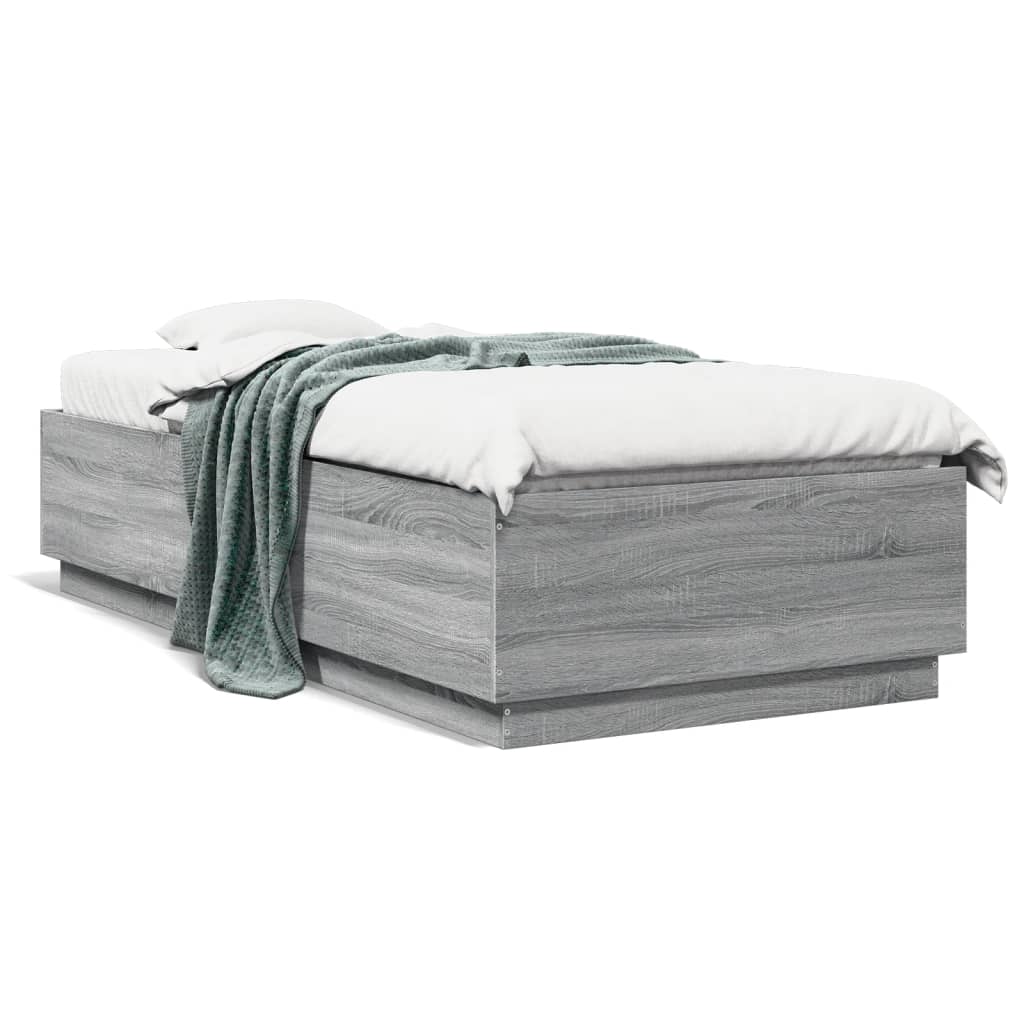 Okvir za krevet s LED svjetlima boja hrasta 90 x 200 cm drveni