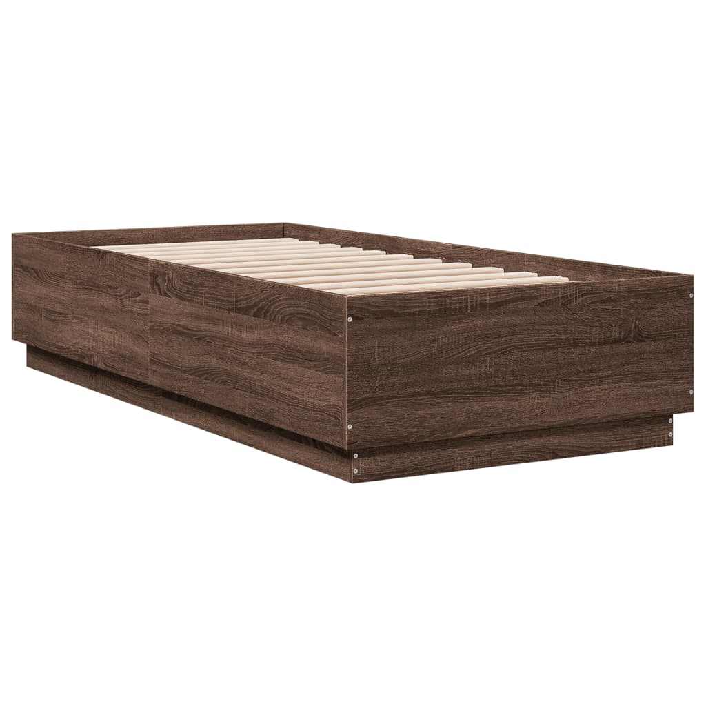 Okvir za krevet s LED svjetlima boja hrasta 90 x 200 cm drveni