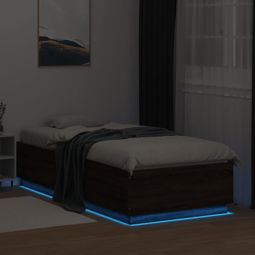 Okvir za krevet s LED svjetlima boja hrasta 90 x 200 cm drveni