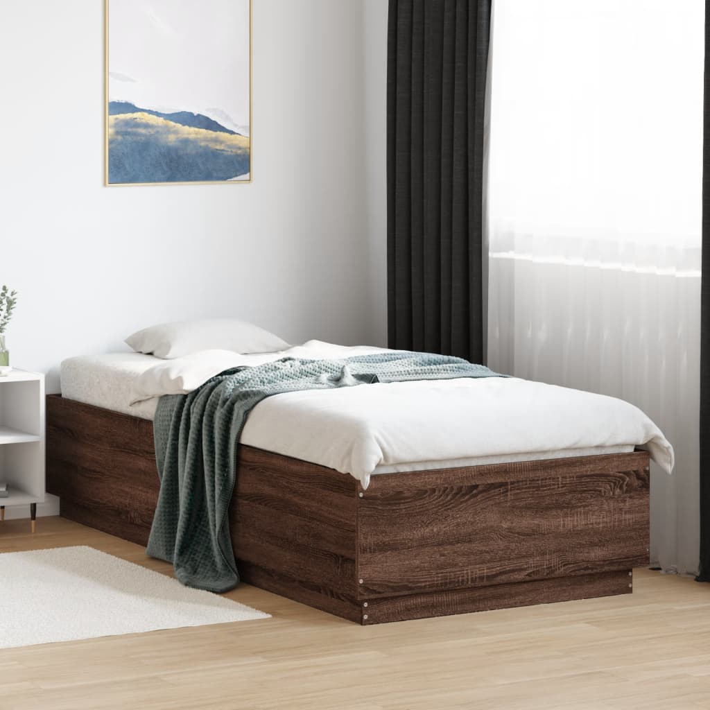 Okvir za krevet s LED svjetlima boja hrasta 90 x 200 cm drveni