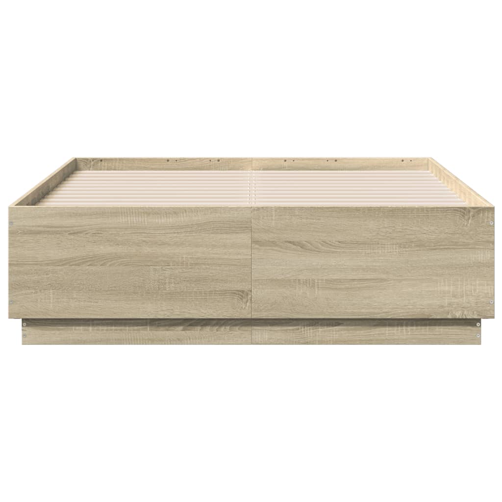 Okvir za krevet s LED svjetlima boja hrasta 140 x 190 cm drveni