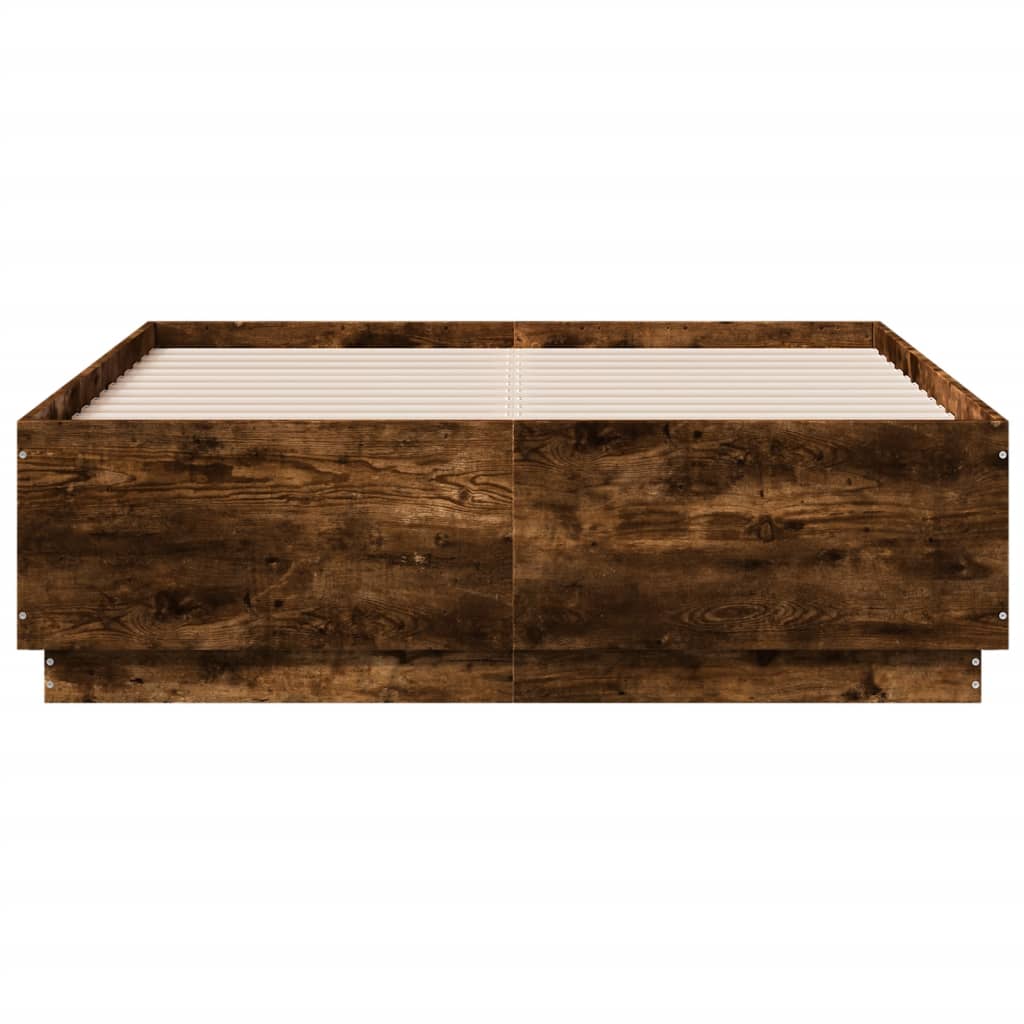 Okvir za krevet s LED svjetlima boja hrasta 140 x 190 cm drveni