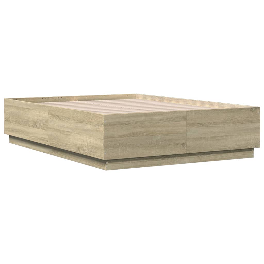 Okvir za krevet s LED svjetlima boja hrasta 135 x 190 cm drveni