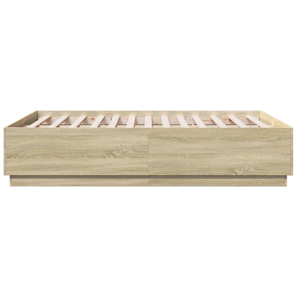 Okvir za krevet s LED svjetlima boja hrasta 135 x 190 cm drveni
