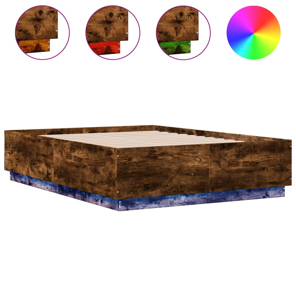Okvir za krevet s LED svjetlima boja hrasta 135 x 190 cm drveni