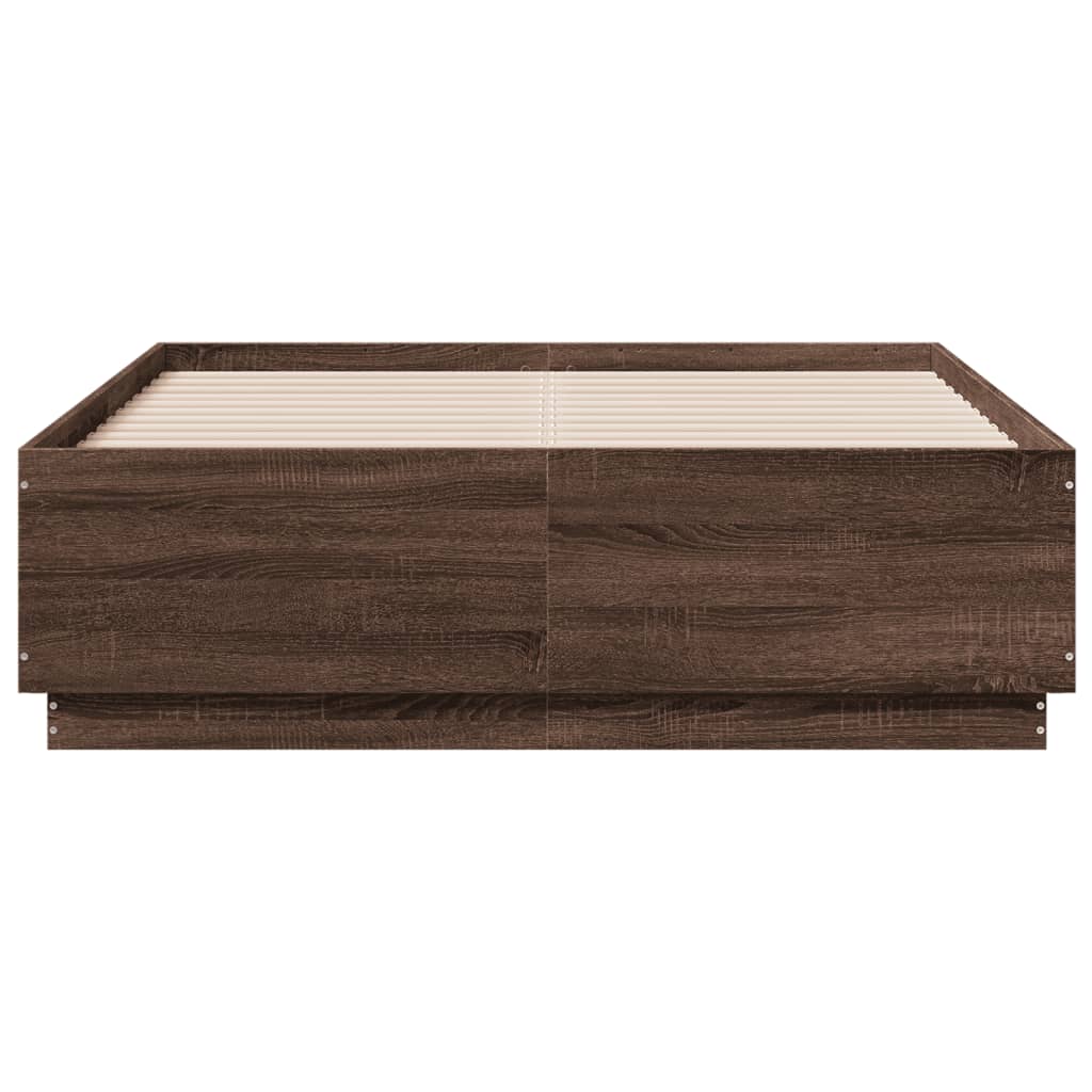 Okvir za krevet s LED svjetlima boja hrasta 135 x 190 cm drveni