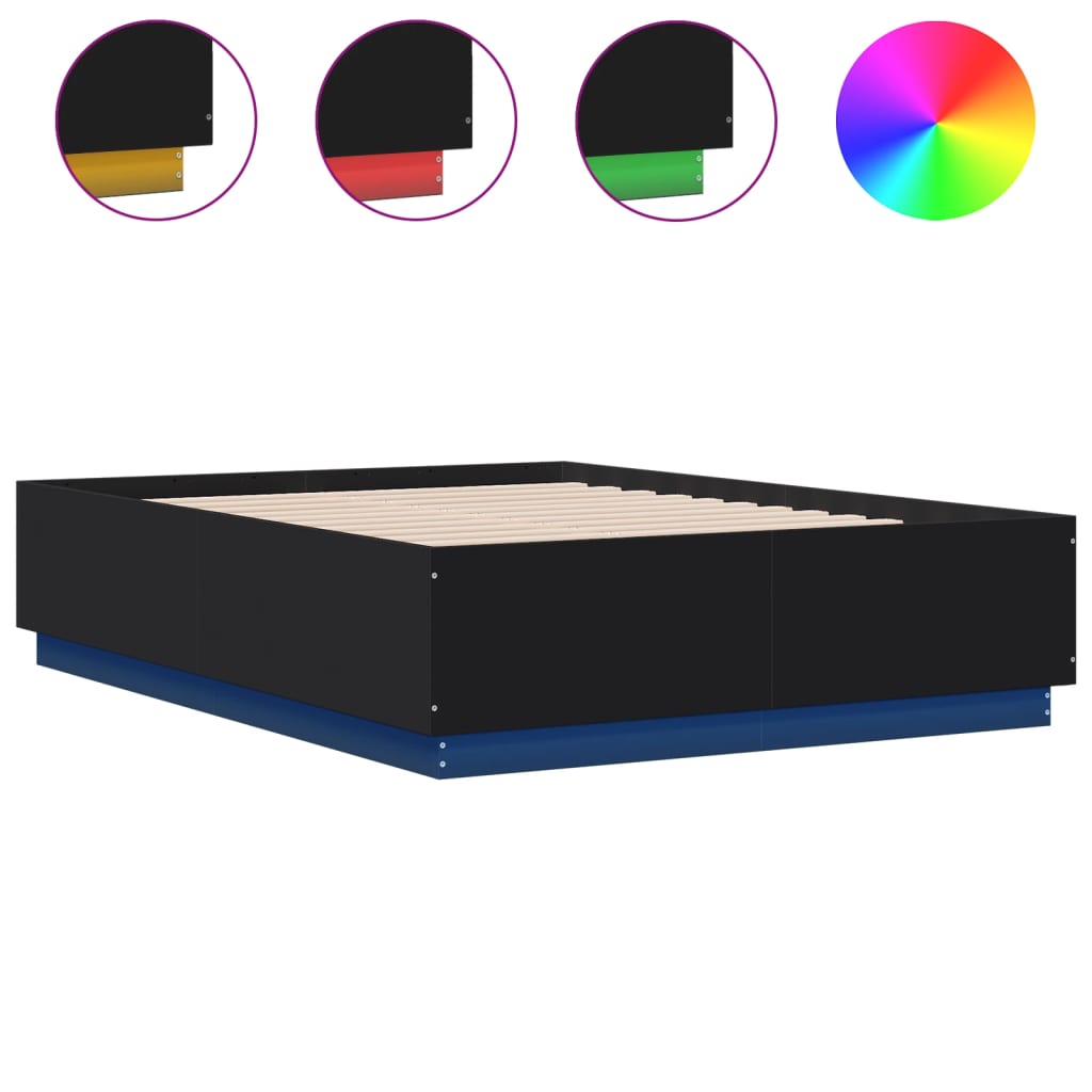 Okvir za krevet s LED svjetlima crni 120 x 190 cm drveni
