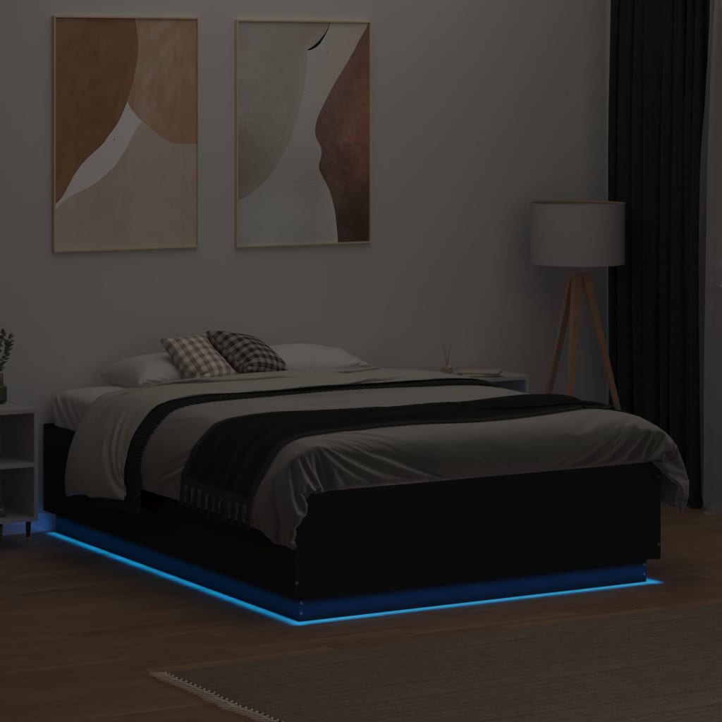 Okvir za krevet s LED svjetlima crni 120 x 190 cm drveni