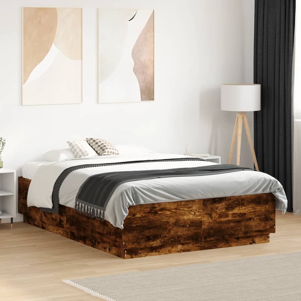 Okvir za krevet s LED svjetlima boja hrasta 120 x 190 cm drveni