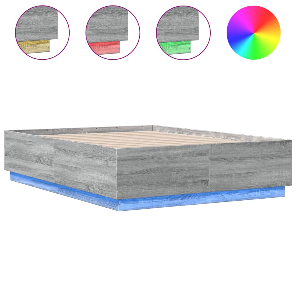 Okvir za krevet s LED svjetlima boja hrasta 120 x 190 cm drveni