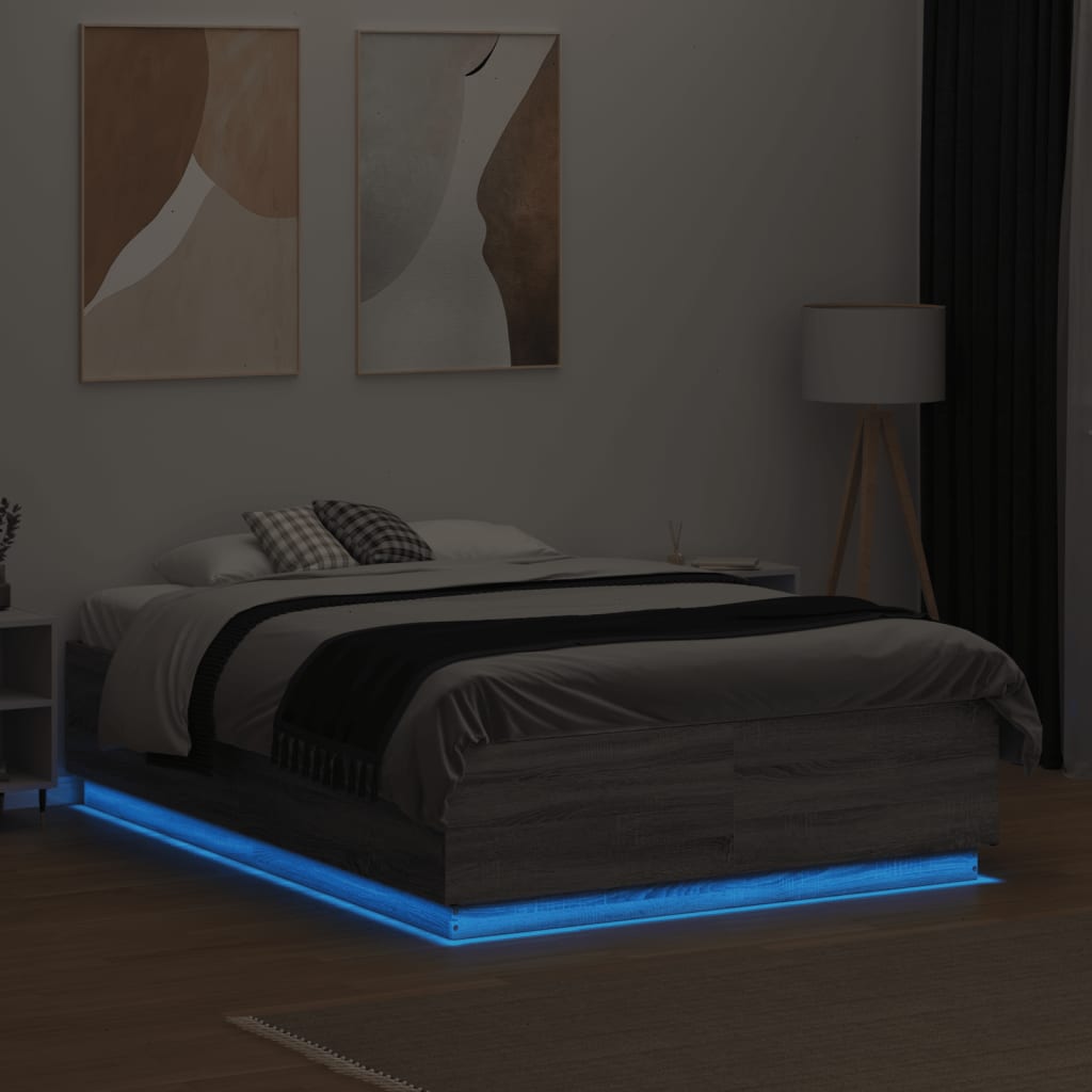 Okvir za krevet s LED svjetlima boja hrasta 120 x 190 cm drveni