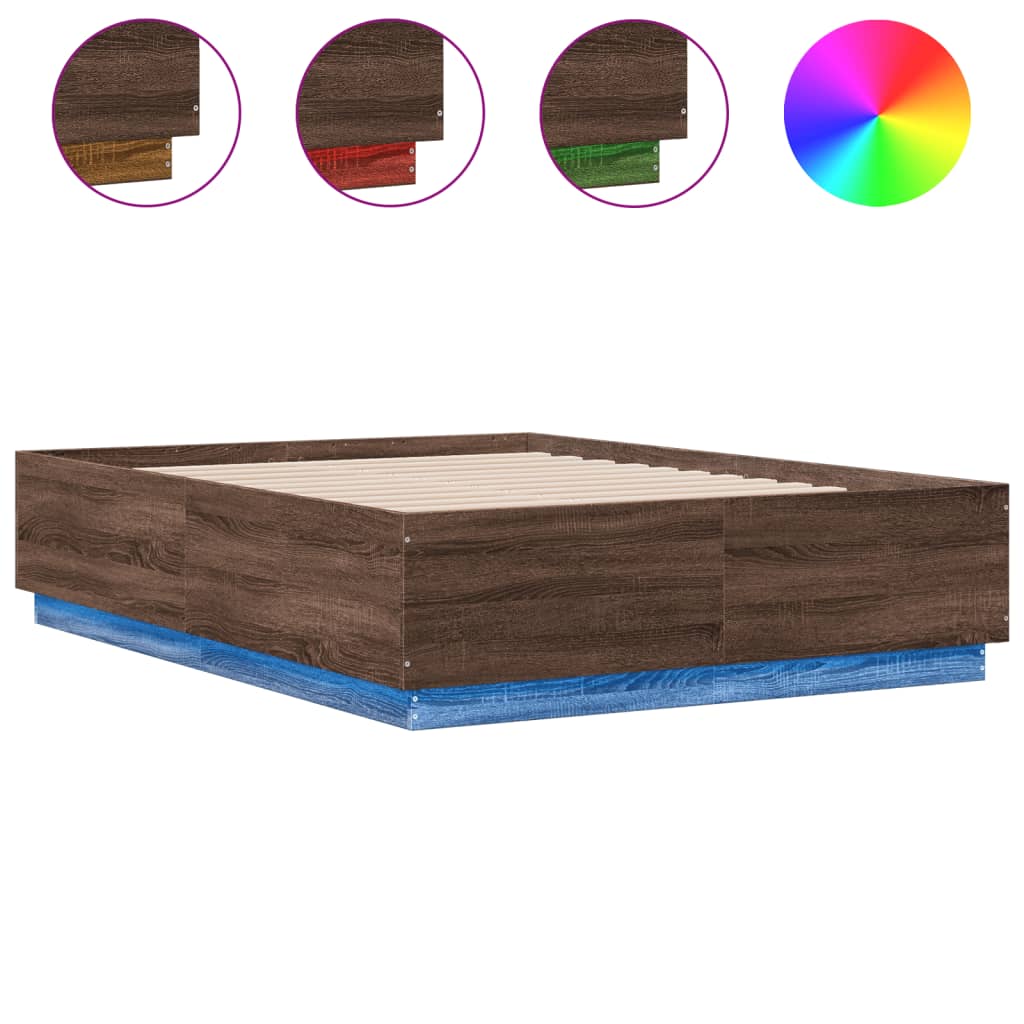 Okvir za krevet s LED svjetlima boja hrasta 120 x 190 cm drveni