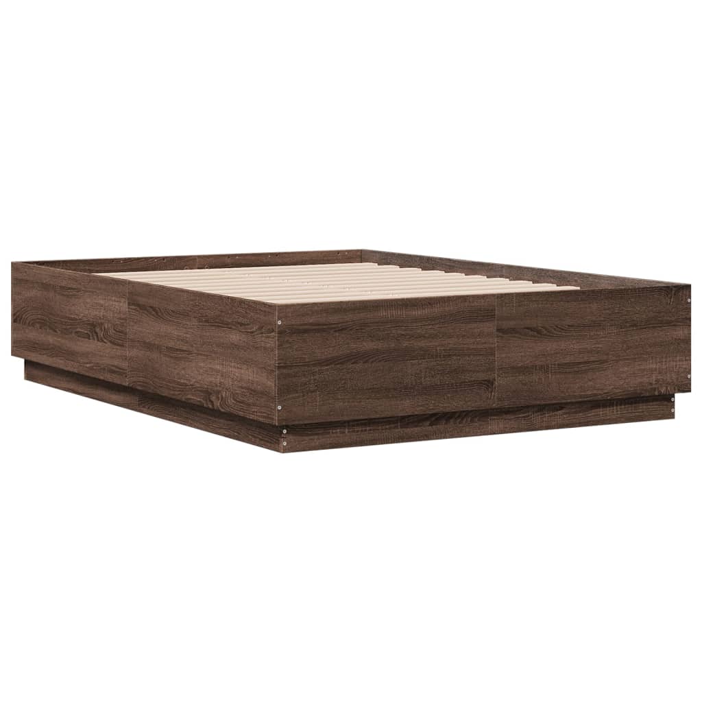 Okvir za krevet s LED svjetlima boja hrasta 120 x 190 cm drveni