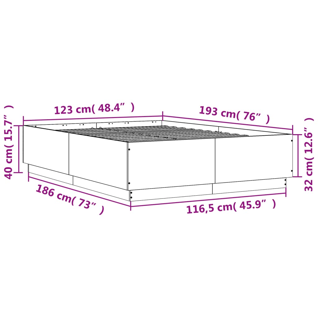 Okvir za krevet s LED svjetlima boja hrasta 120 x 190 cm drveni