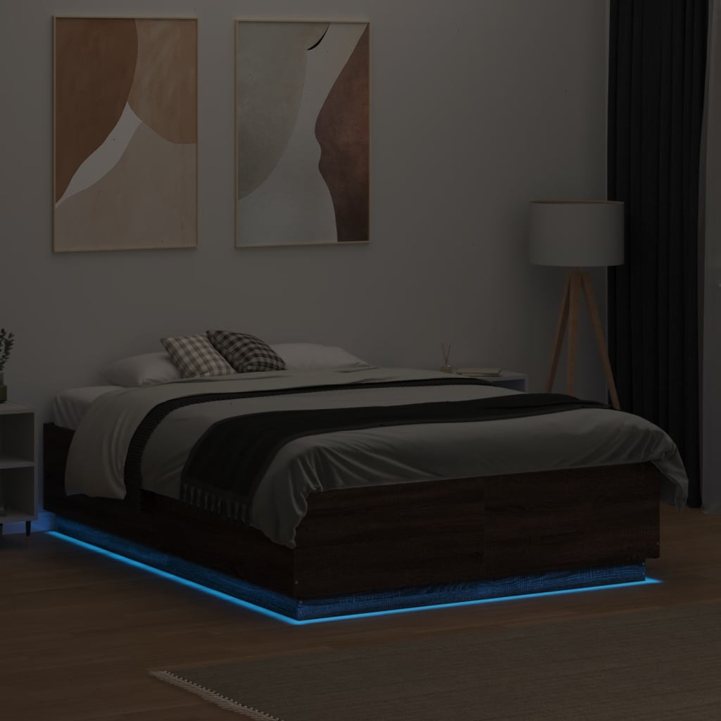 Okvir za krevet s LED svjetlima boja hrasta 120 x 190 cm drveni