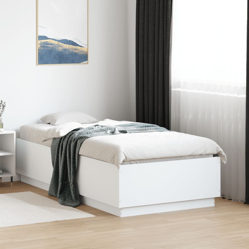 Okvir za krevet s LED svjetlima bijeli 90 x 190 cm drveni