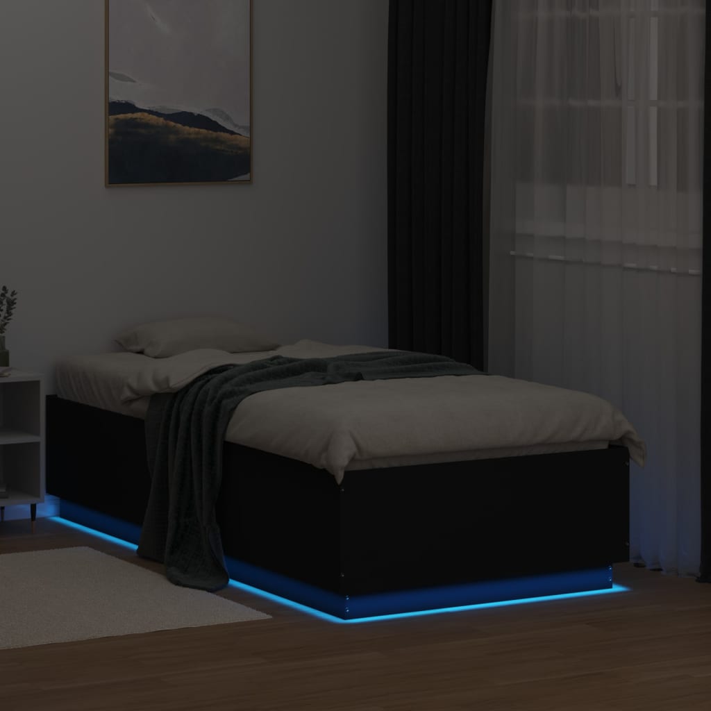 Okvir za krevet s LED svjetlima crni 90 x 190 cm drveni
