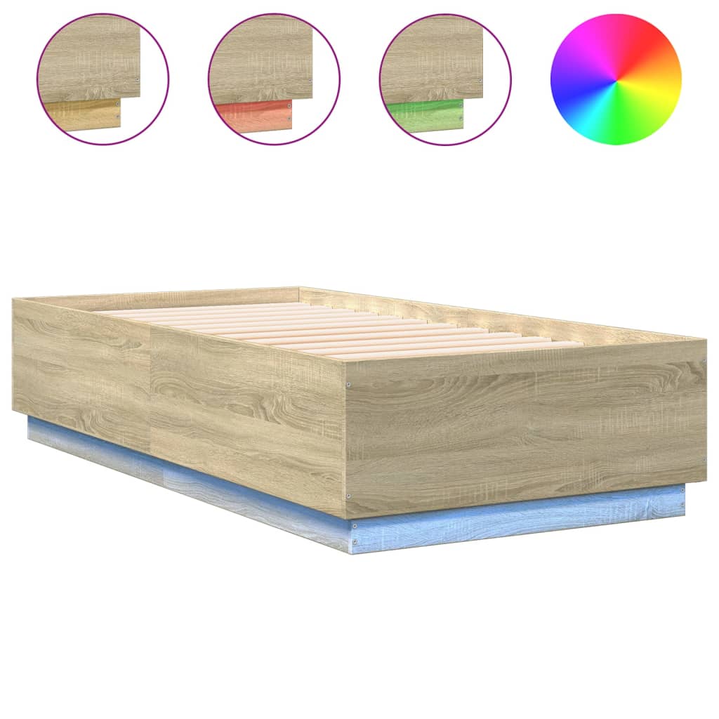 Okvir za krevet s LED svjetlima boja hrasta 90 x 190 cm drveni
