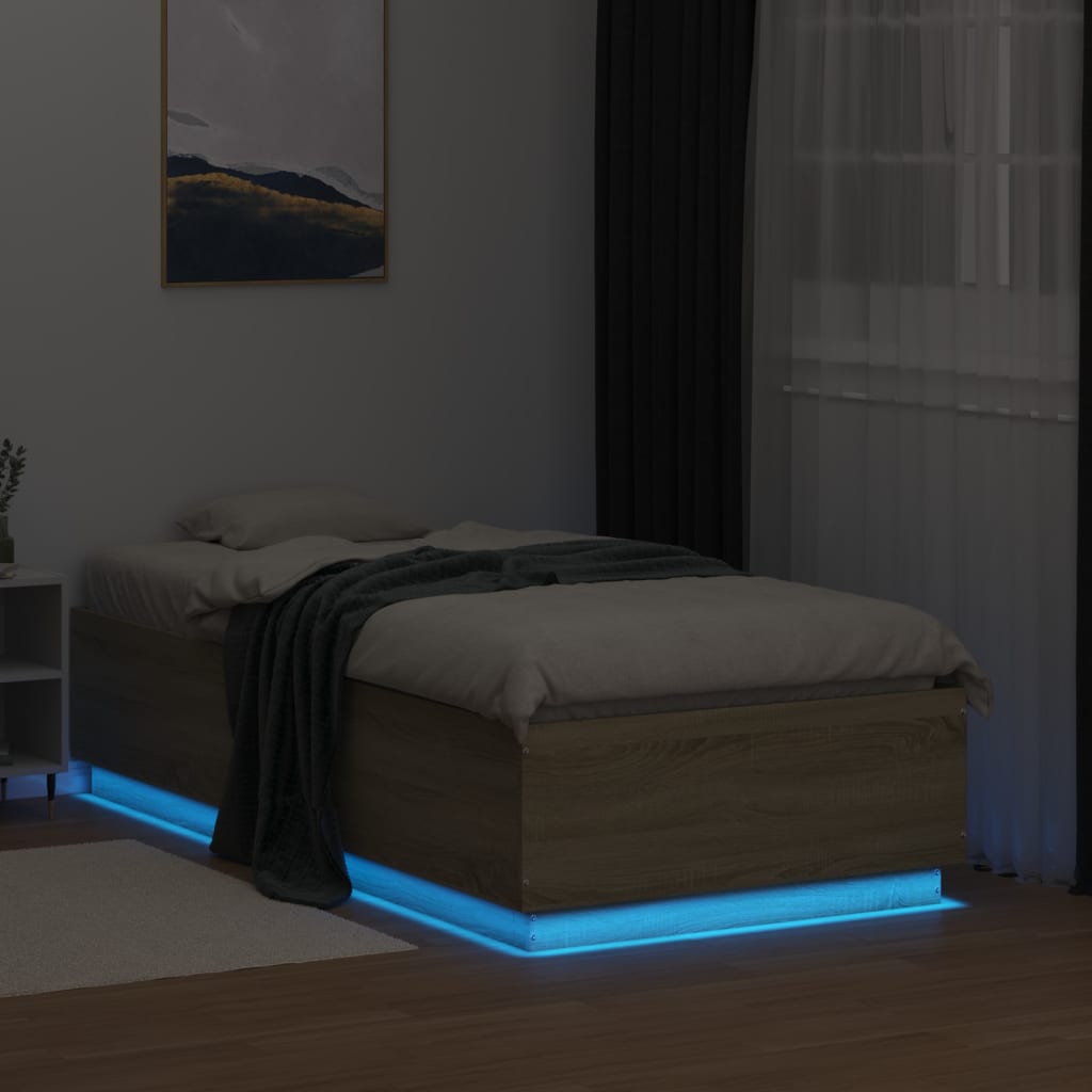 Okvir za krevet s LED svjetlima boja hrasta 90 x 190 cm drveni