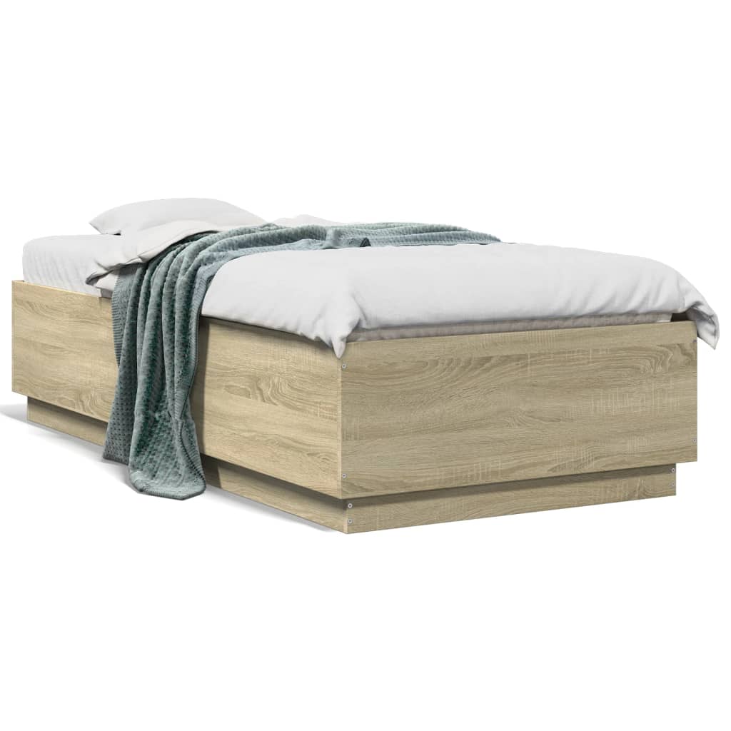 Okvir za krevet s LED svjetlima boja hrasta 90 x 190 cm drveni