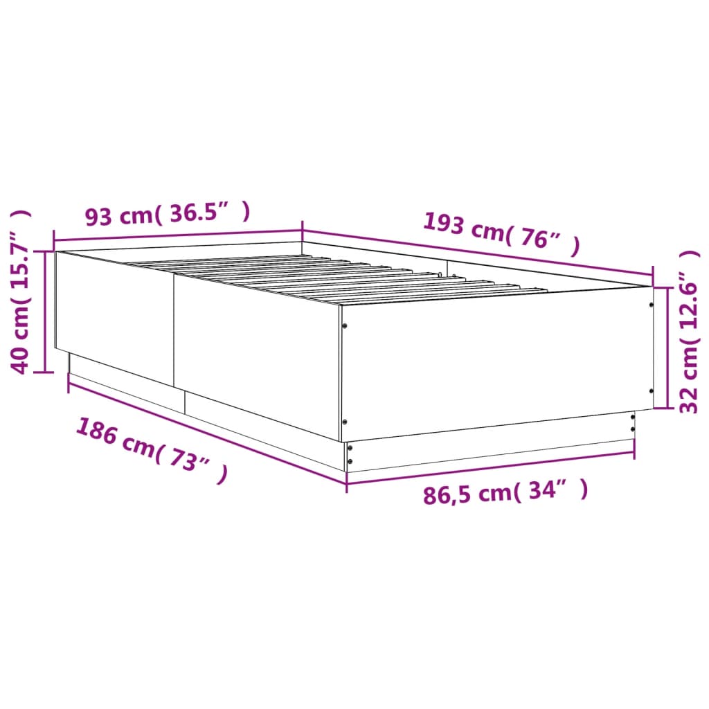 Okvir kreveta s LED svjetlima 90 x 190 cm od konstruiranog drva