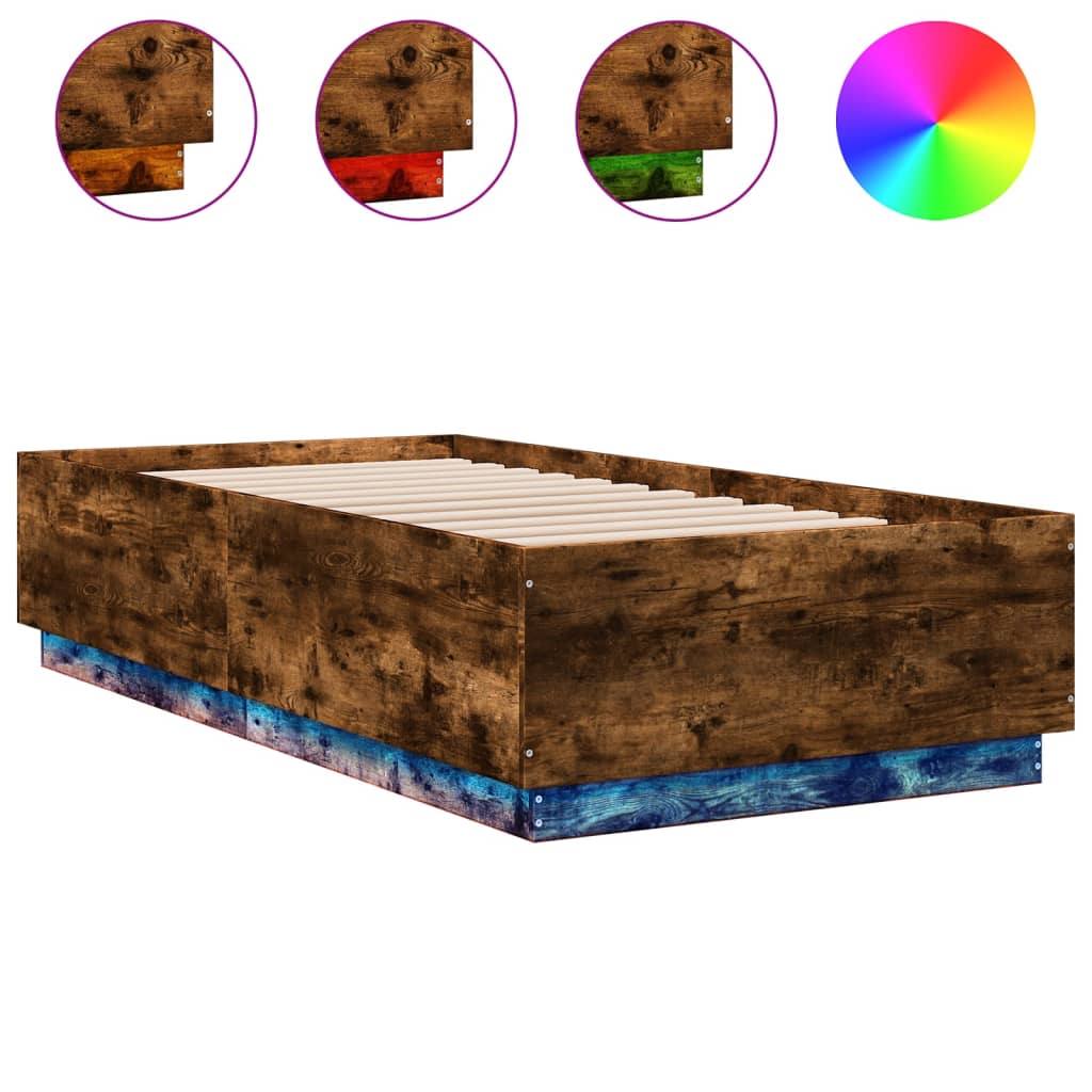 Okvir za krevet s LED svjetlima boja hrasta 90 x 190 cm drveni