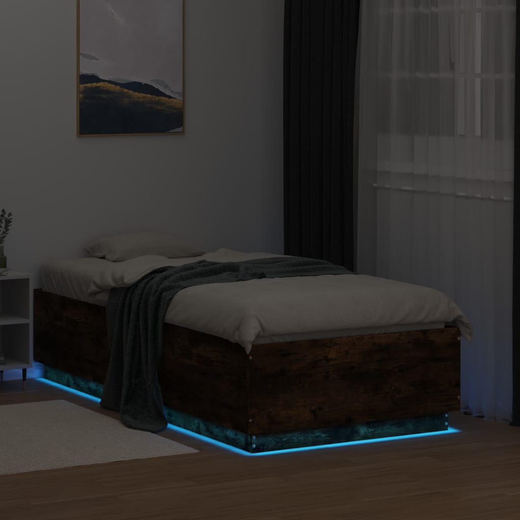 Okvir za krevet s LED svjetlima boja hrasta 90 x 190 cm drveni