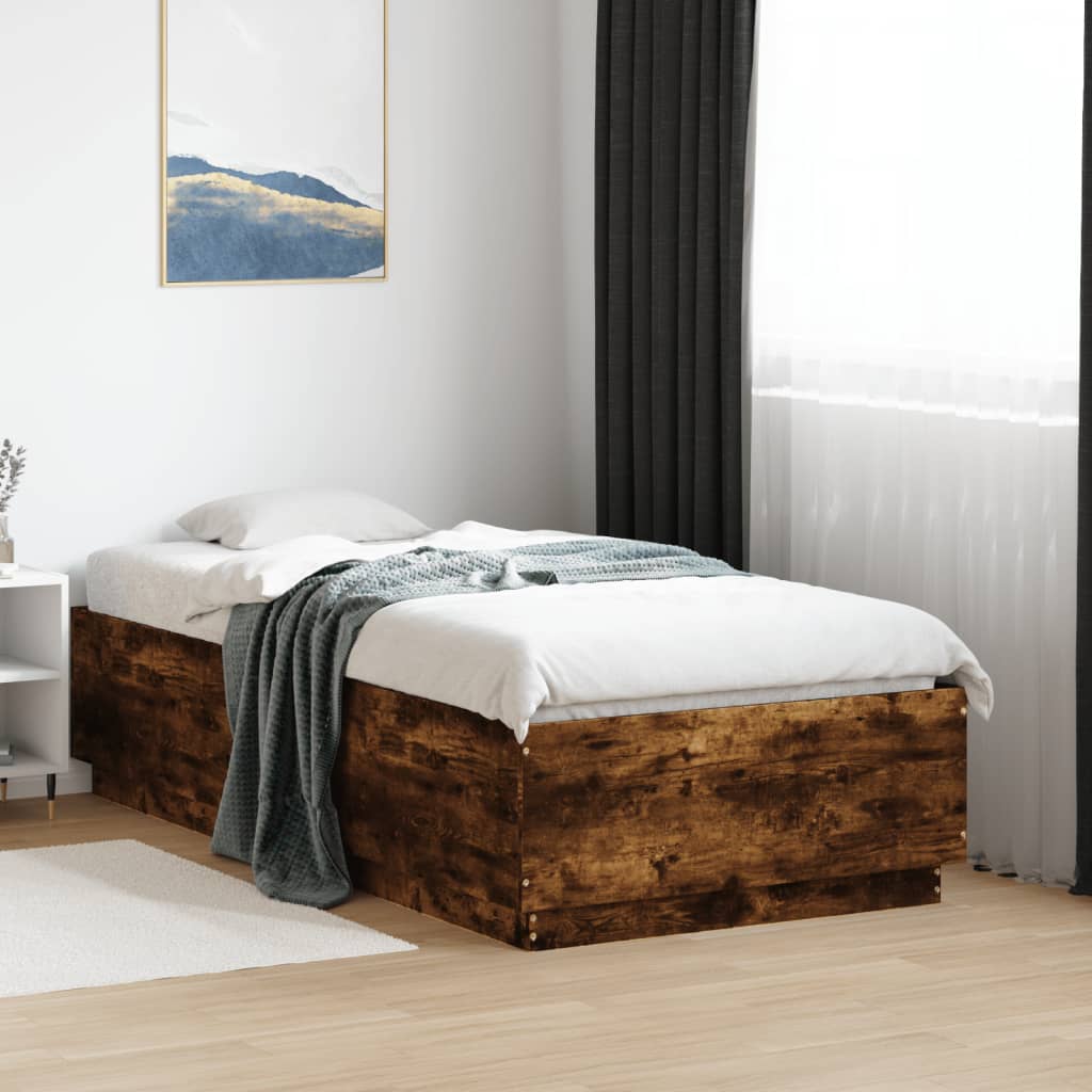 Okvir za krevet s LED svjetlima boja hrasta 90 x 190 cm drveni