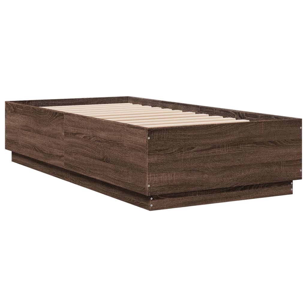 Okvir za krevet s LED svjetlima smeđi hrast 90 x 190 cm drveni