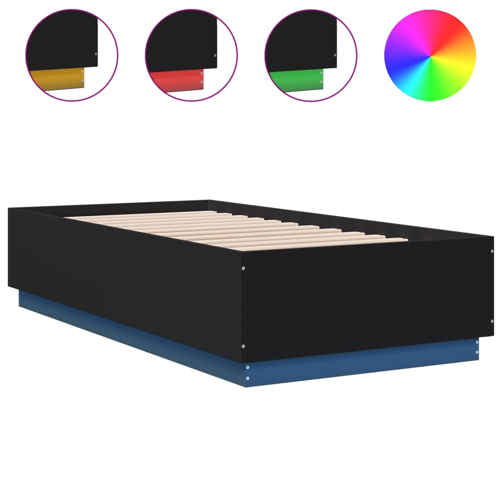 Okvir za krevet s LED svjetlima crni 90x190cm konstruirano drvo
