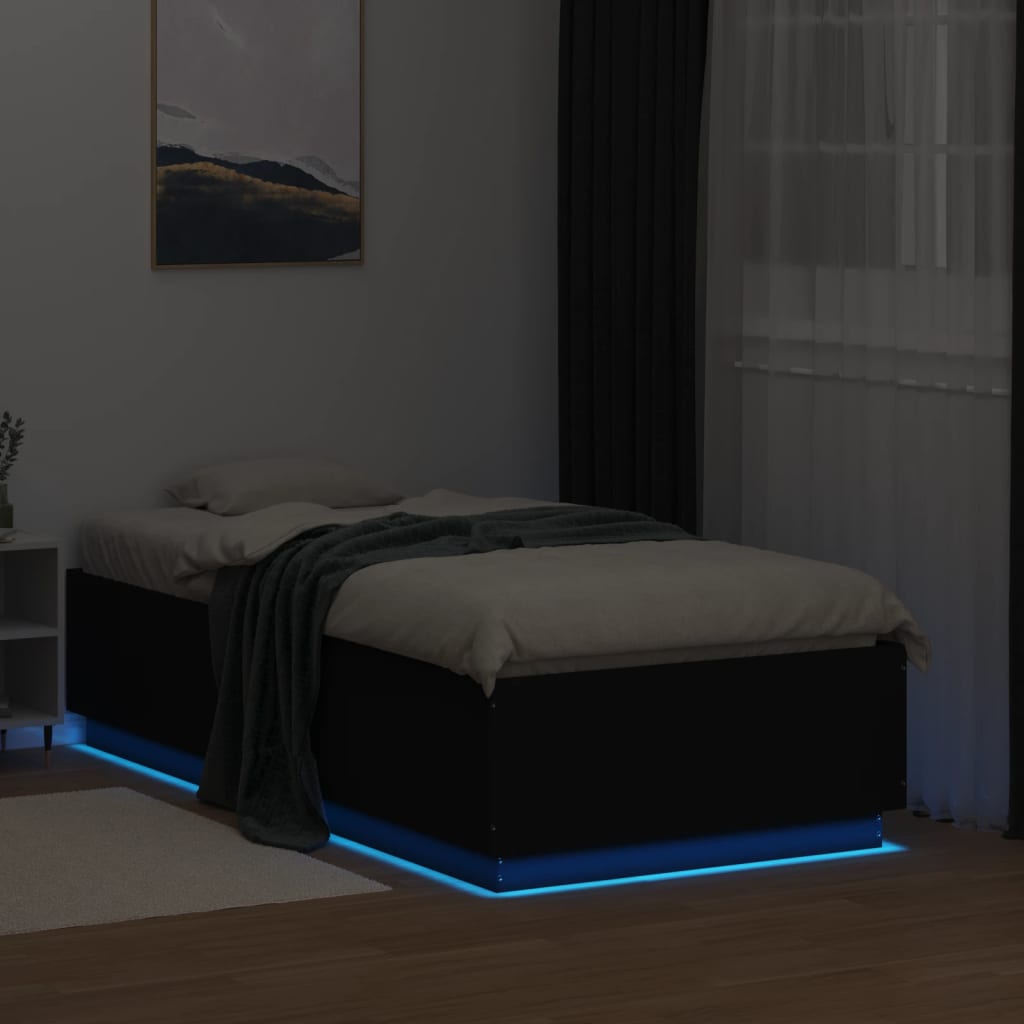 Okvir za krevet s LED svjetlima crni 90x190cm konstruirano drvo