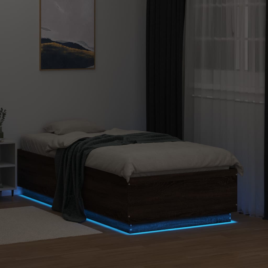 Okvir krevet s LED svjetlima 75x190 cm od konstruiranog drva
