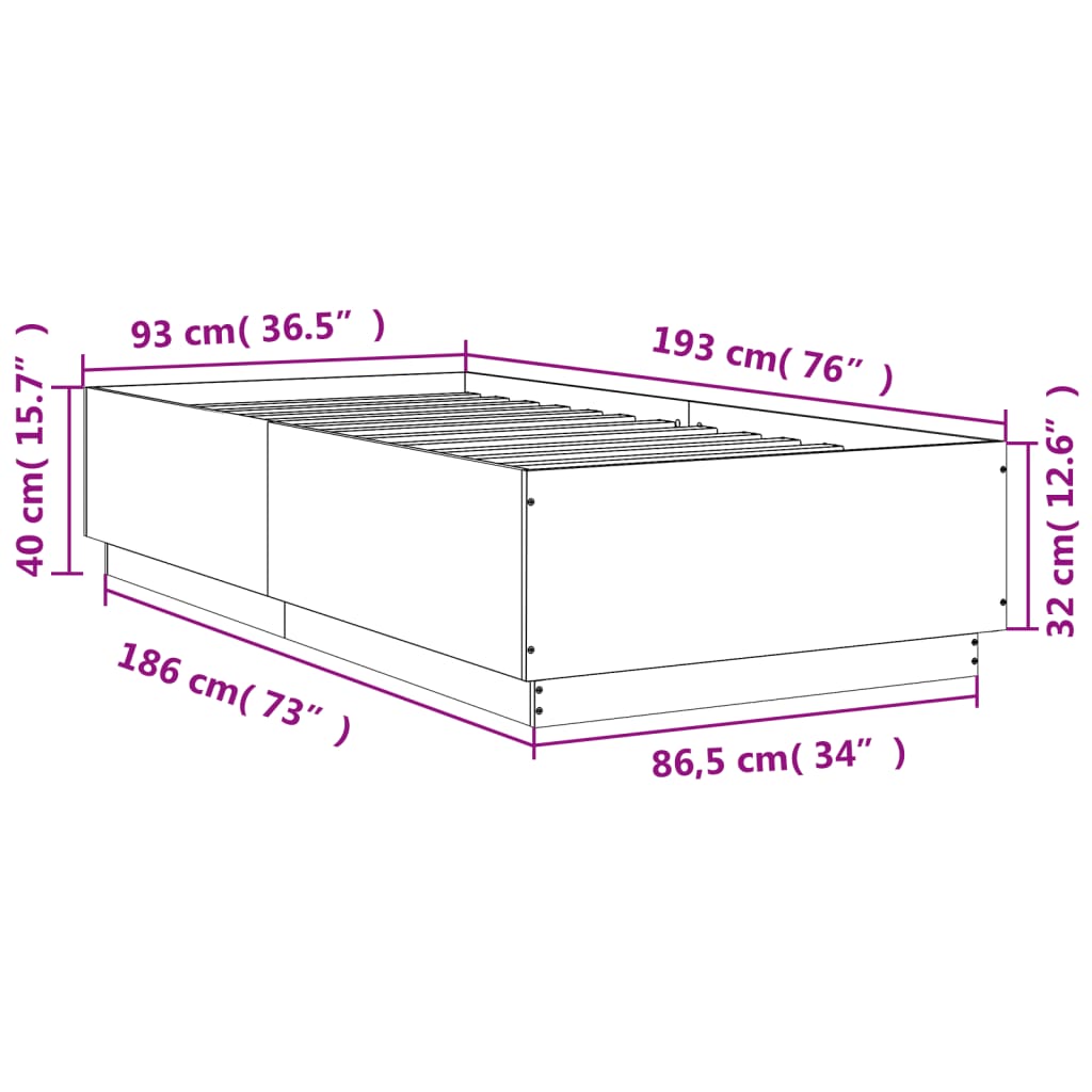 Okvir za krevet bijeli 90x190 cm konstruirano drvo