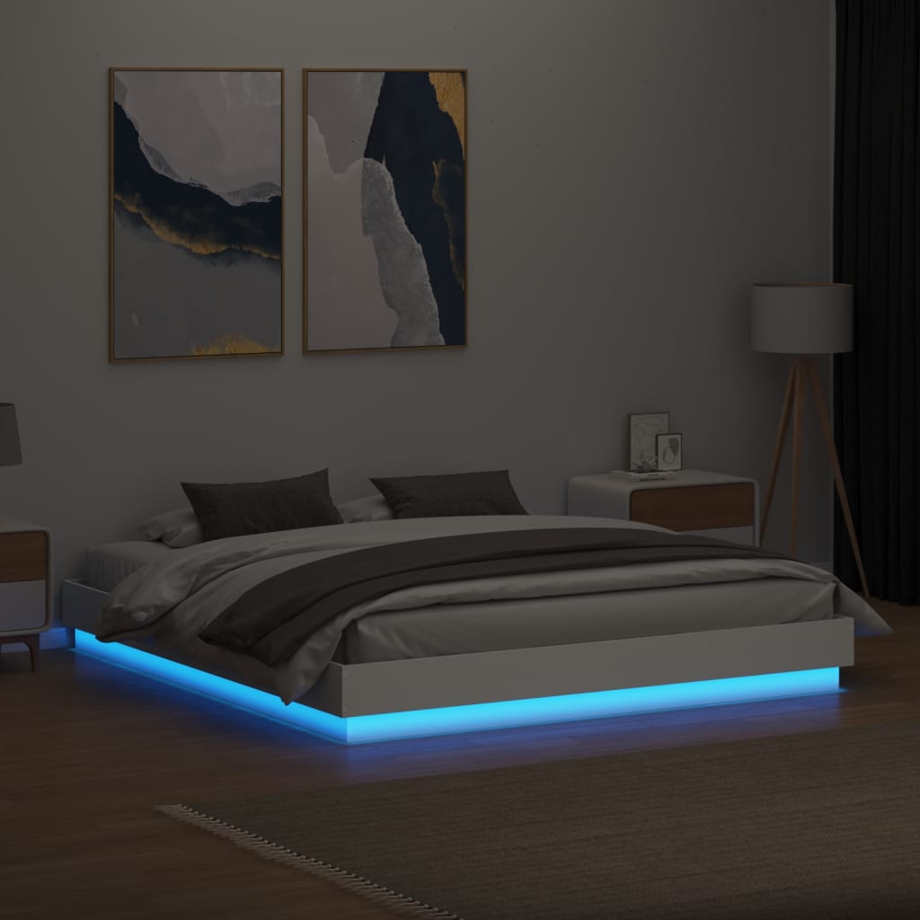 Okvir kreveta s LED svjetlima bijeli 200 x 200 cm