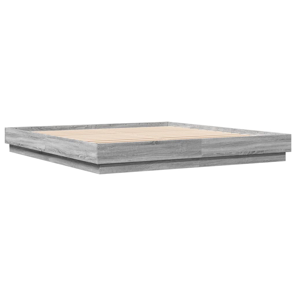 Okvir kreveta s LED svjetlima siva boja hrasta 200 x 200 cm