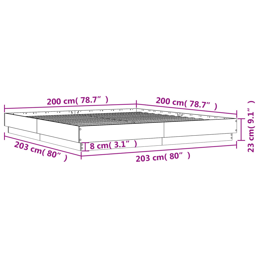 Okvir kreveta s LED svjetlima siva boja hrasta 200 x 200 cm