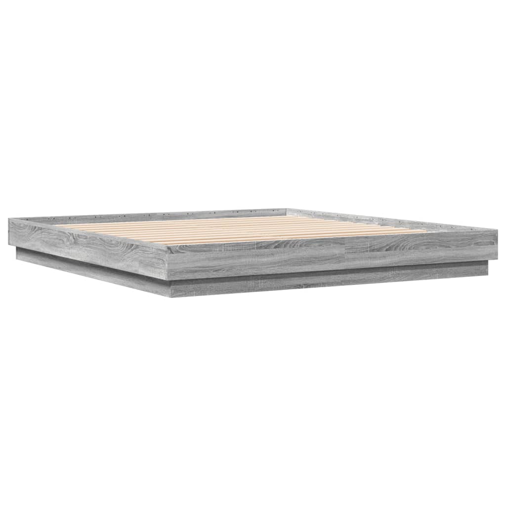 Okvir kreveta s LED svjetlima siva boja hrasta 200 x 200 cm