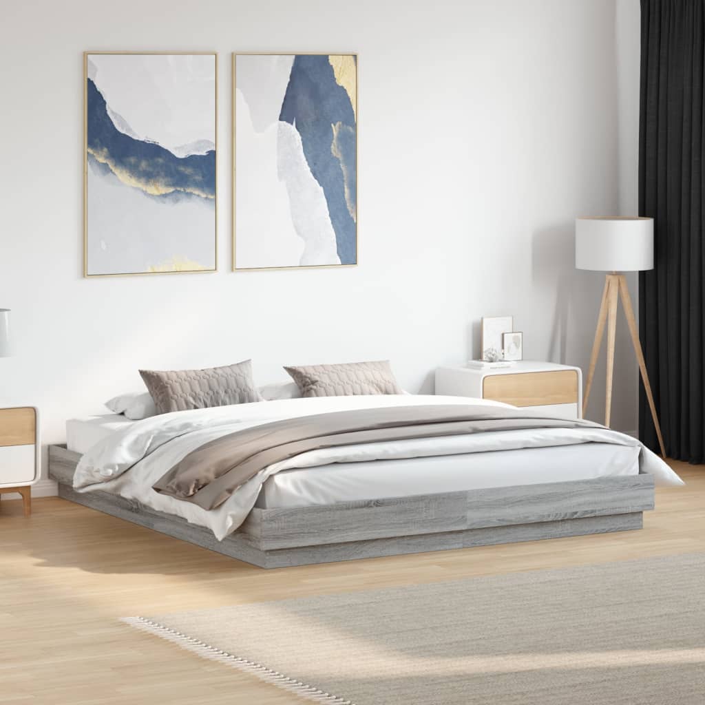 Okvir kreveta s LED svjetlima siva boja hrasta 200 x 200 cm