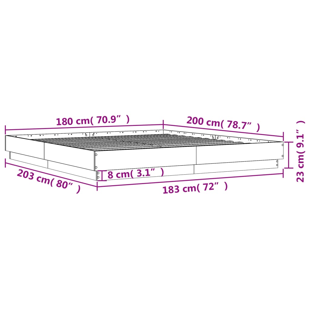 Okvir kreveta s LED svjetlima siva boja hrasta 180 x 200 cm