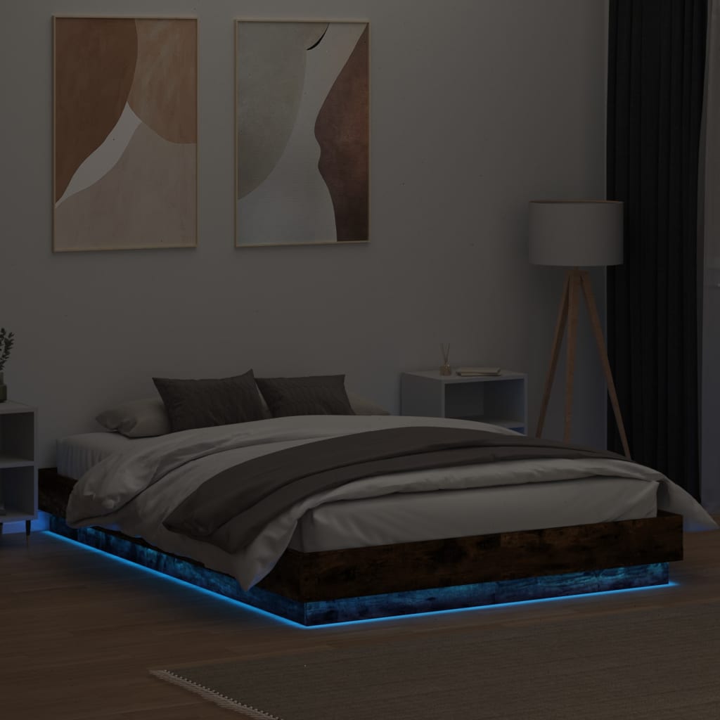 Okvir kreveta s LED svjetlima dimljena boja hrasta 160 x 200 cm